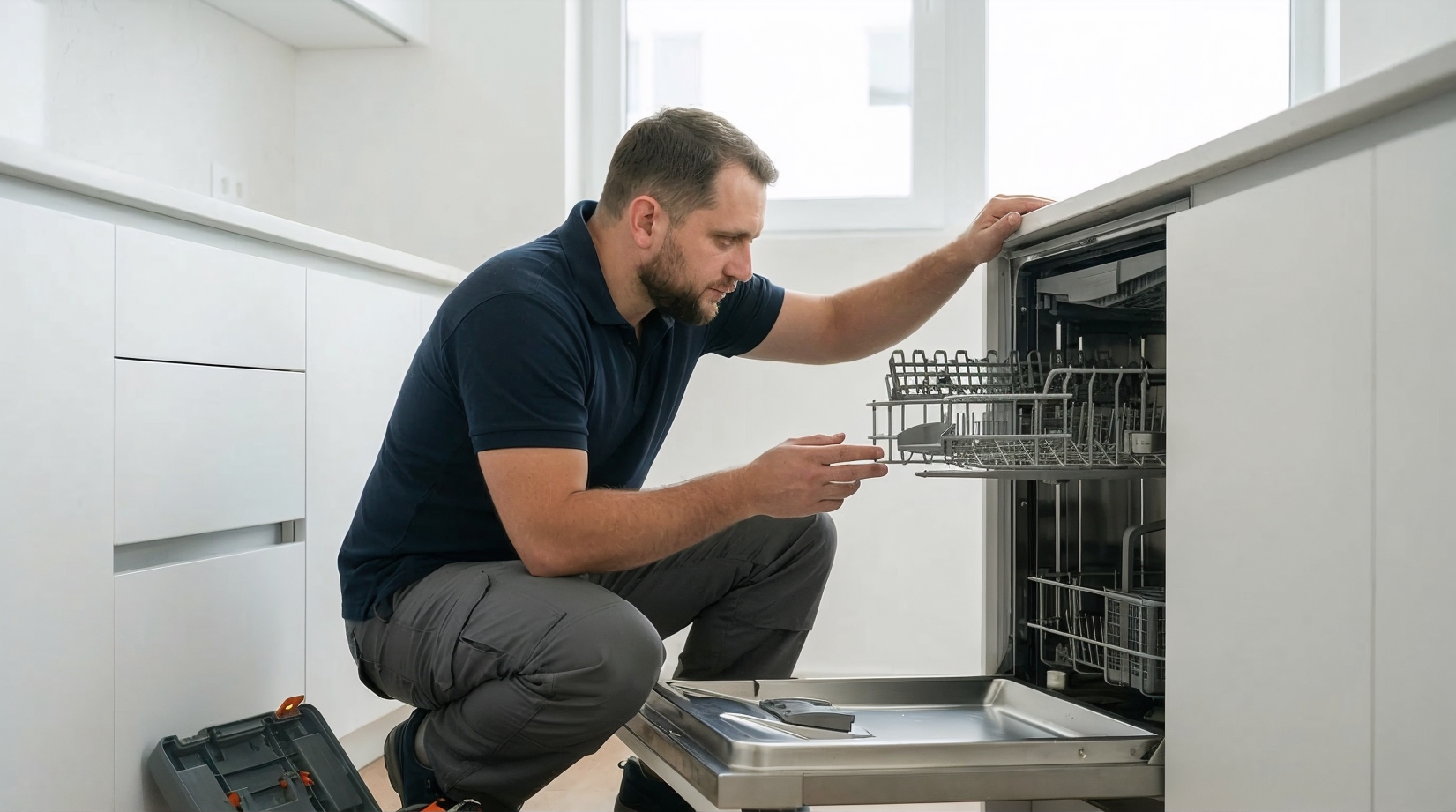 FixitBay&nbsp;LLC technician repairing a dishwasher in Montara